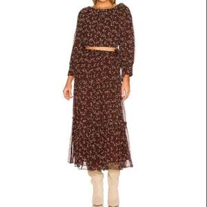 Cleobella Charlie Floral Belted Maxi Skirt - Zadia Block Print Brown Size L